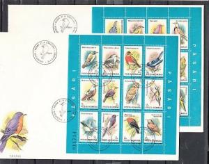Romania, Scott cat. 3691-3692. 2 Birds sheets on 2 Large First day covers. ^
