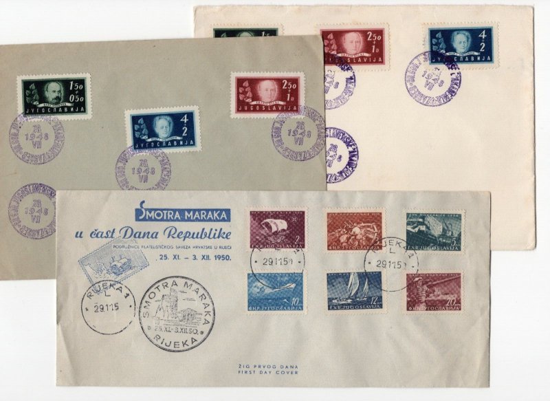 YUGOSLAVIA 1948-1950 B152-B154 x 2 + 317-322 THREE VERY NICE FIRST DAY COVERS