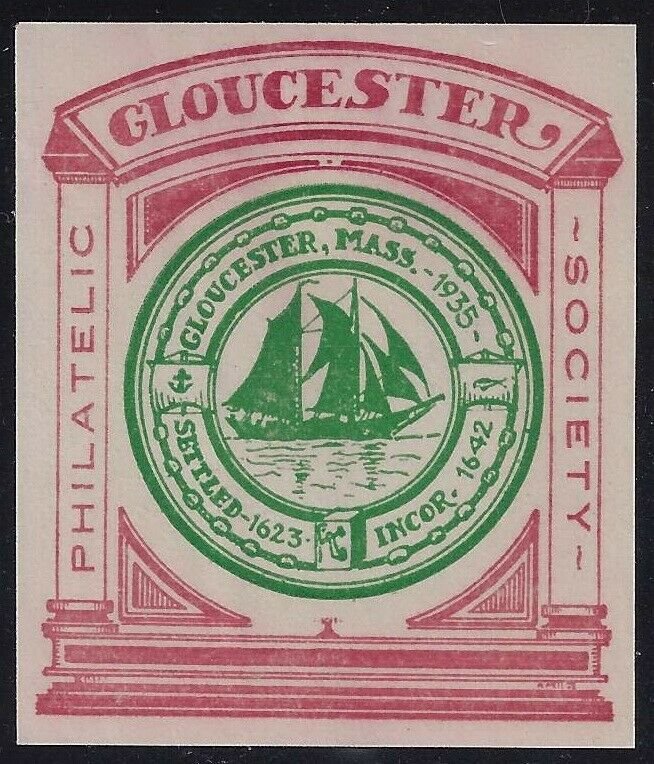 1935 Gloucester Philatelic Society Imperf Red/Green Cinderella / Poster Stamp