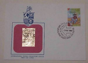 AUSTRALIA  FDC   GOLD FOIL  1980 MATILDA  CACHET UNADDRESSED