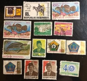 Indonesia Scott#921...1518 Used Group of 14 F/VF to XF Cat. $6.70