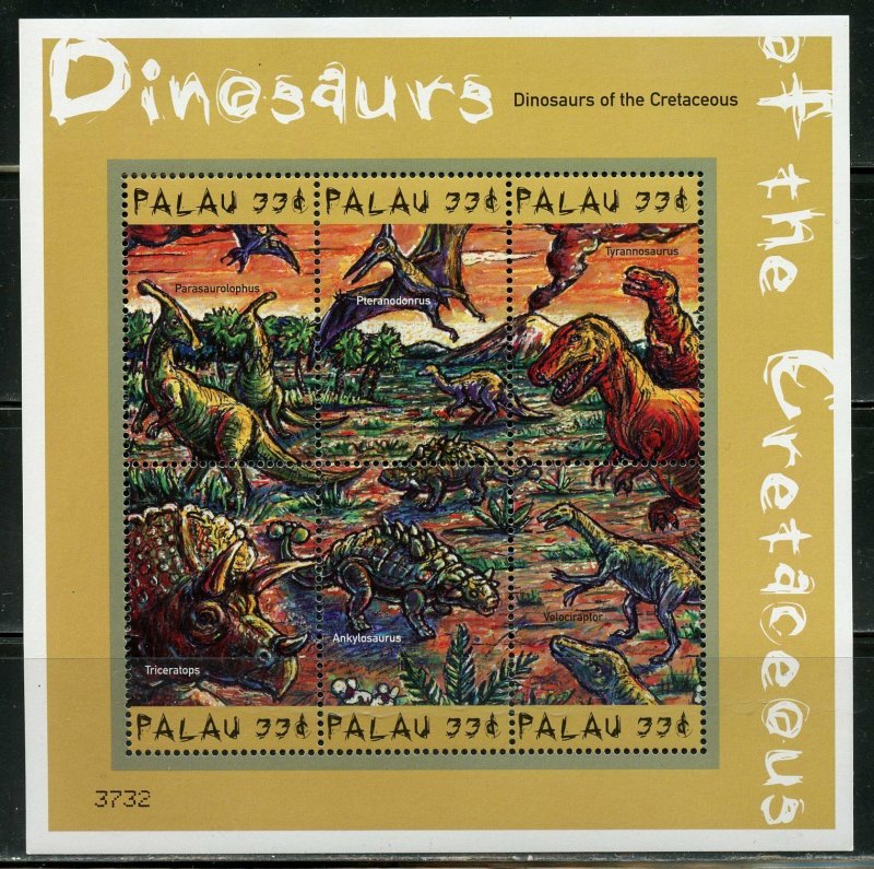 PALAU SCOTT #574/75 DINOSAURS  SET OF TWO SHEETS MINT NH 