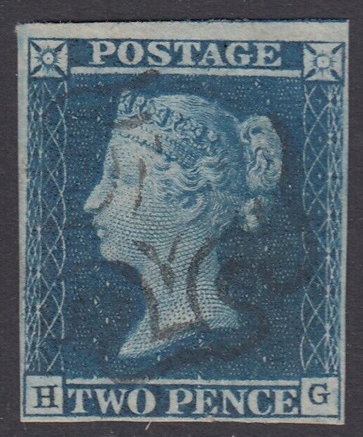 SG 15 1841 2d deep full blue plate 3 lettered HG. Very fine used with a...