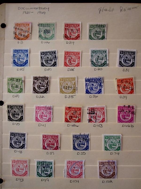 US/FLORIDA - 25+ DOCUMENTARY STAMPS - USED - CAT VAL $298.00