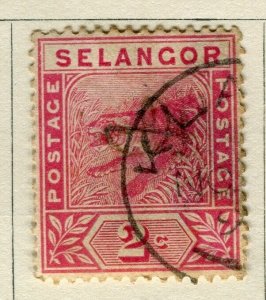 MALAYA SELANGOR; 1891 early classic Tiger issue fine used 2c. value