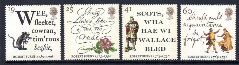 1996 Great Britain # 1639-1642  MNH Robert Burns set