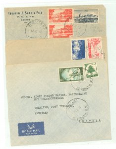 Lebanon  1950s covers (3). Fine stamps. Some rough opening.