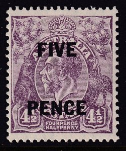 Sc# 107 1930 Australia KGV 5 on 4½ pence surcharge issue MLMH CV $14.00