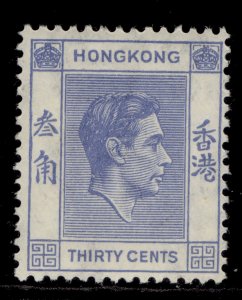 HONG KONG GVI SG152, 30c bright blue, M MINT.