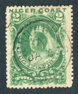 Niger Coast 1894 QV. 2d green. Used. P13.5 -14. SG47d.