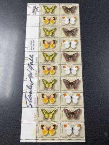 US #1712-1715 Butterfly Plate Strip Of 20 Signed By Stanley Galli