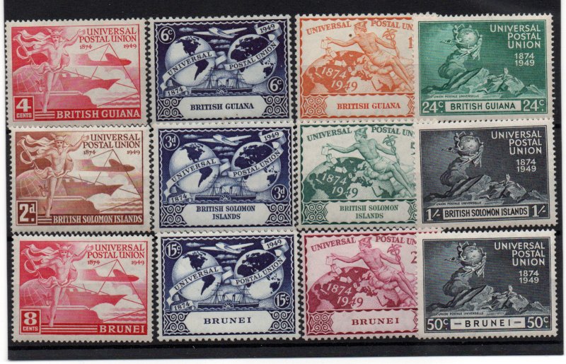 1949 UPU 3 x mint sets Guiana, Solomon & Brunei WS22178