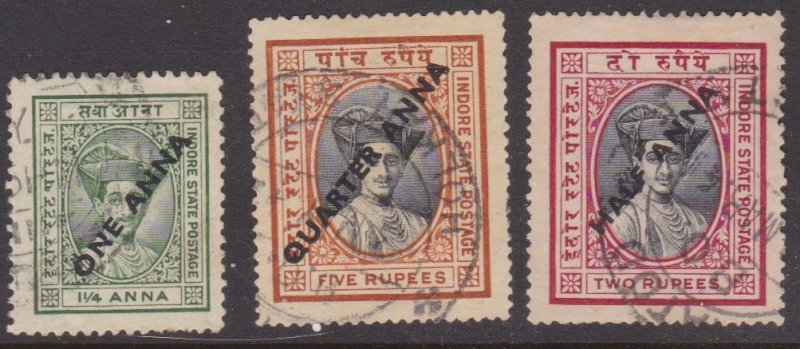 India: Indore #31-33 overprints complete used