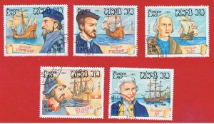 Laos #487-491  VF used  Explorers  short set   Free S/H 