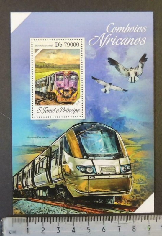 St Thomas 2013african trains railways transport birds shosholoza s/sheet mnh 