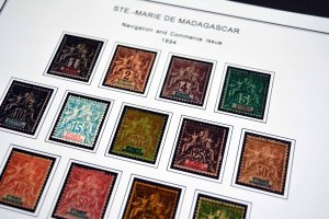 COLOR PRINTED FRENCH MADAGASCAR 1889-1957  STAMP ALBUM PAGES (46 illustr. pages)