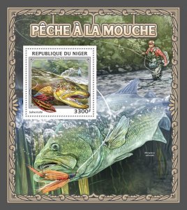 Fish Stamps Niger 2016 MNH Fly Fishing Fishes Brown Trout 1v S/S