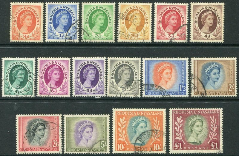 RHODESIA & NYASALAND-1954-56 Set to £1 Sg 1-15 FINE USED V48314