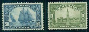 CANADA #158-9, 50¢ Bluenose & $1.00 Parliament, LH XF scarcer hi vals Scott $525