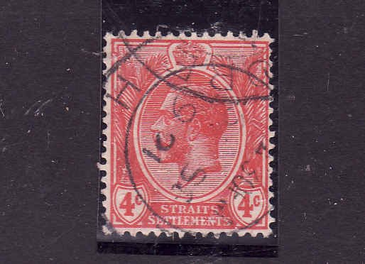 Straits Settlements-Sc #183-used-4c scarlet-KGV-1921-32-