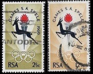 1969 South Africa  Springbok, Torch and Rings SC#353-354  Used