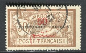 FRENCH MOROCCO;  1914 early Blanc surcharged 50c. used value