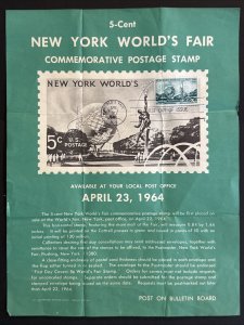 1964 5-Cent NY WORLD'S FAIR Stamp Unofficial Souvenir Page FDC Sc# 1244 Folded