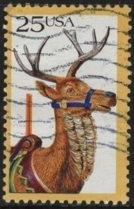 US 2390 (used) 25¢ carousel animals: deer (1988)