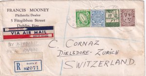 IRELAND REGISTERED AIRMAIL COVER FROM A DEALER IN DUBLIN TO ZURICH SWITZERLAND