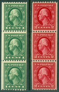 EDW1949SELL : USA 1914 Sc #441-42 Coil Strips of 3. Fine-Very Fine, MNH. Cat $85