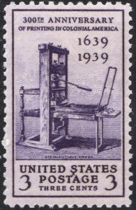 SC#857 3¢ Printing Tercentenary (1939) MNH