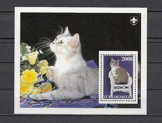 Turkmenistan, 1997 Russian Local. Cats s/sheet.  Scout logo.