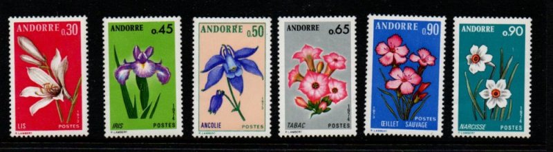 Andorra (Fr) Sc  222-27 1973-4 Flowers stamp set mint NH