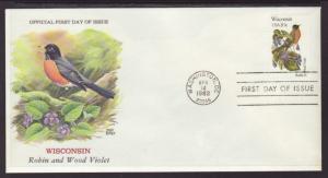 US Wisconsin Bird & Flower 1982 U/A FDC BIN