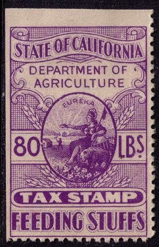 USA  STATE OF CALIFORNIA F-VF 80 LB FEEDING STUFF TAX STAMP