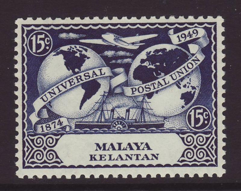 1949 Malaya  Kelantan 15c UPU Stamp U/M