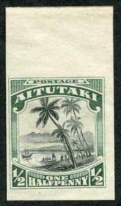 Cook Is 1920 Aitutaki 1/2d Imperf Pair on Gummed Paper (probably a Proof) M/M 