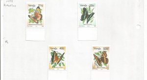 VENDA - 1990 - Butterflies - Perf 4v Set - Mint Light Hinged