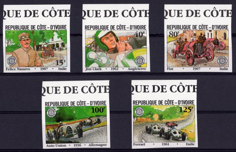 Ivory Coast 1981 Sc#611/615 CARS-WINNERS Set (5) IMPERFORATED MNH