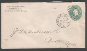 USA 1888 2c env canc Syracuse NY duplex with time & date