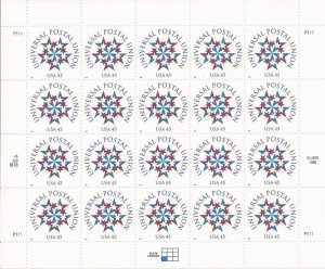 US Stamp - 1999 Universal Postal Union - 20 Stamp Sheet - Scott #3332