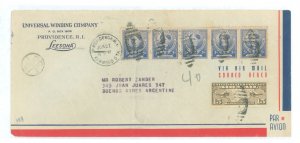 US 872/C8 1940 5c Willard (famous American series-Educator) (x5) + 15c map paid the 40c per half ounce airmail rate on this Ju