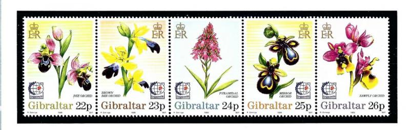 Gibraltar 685 MNH 1995 Orchids strip of 5