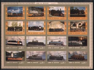 Umm al Qiwain 1972 Mi#1210-1225B Locomotives sheetlet IMPERF MUH