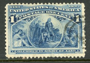 USA 1893 Columbus 1¢ Blue Sc #230 VFU T133 