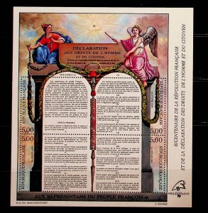 FRANCE Sc 2168 NH FLUORESCENT PAPER S/S OF 1989 - DECLARATION OF RIGHTS Sc$400