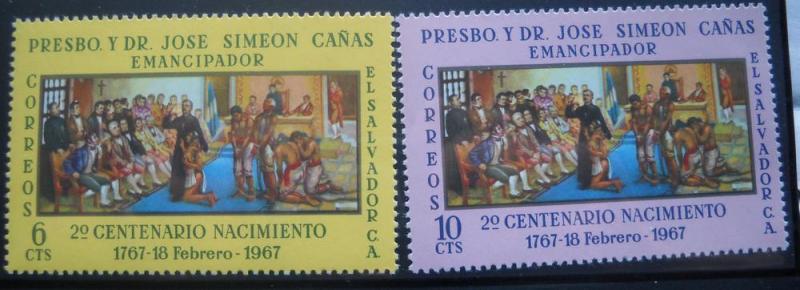 lr- El Salvador Scott # 744-5 MNH, Jose Simeon Canas, Slaves