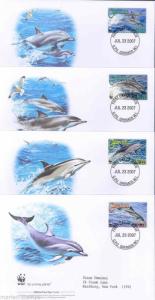 WORLD WILDLIFE FUND 2007 GRENADA DOLPHINS SET OF FOUR FIRST DAY COVERS