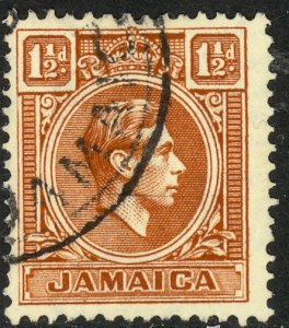 JAMAICA 1938-51 KGVI 1 1/2d Portrait Issue Sc 118 VFU