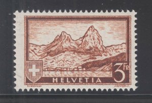 Switzerland Sc 209 MNH. 1931 3f The Mythen on Granite Paper, Almost VF